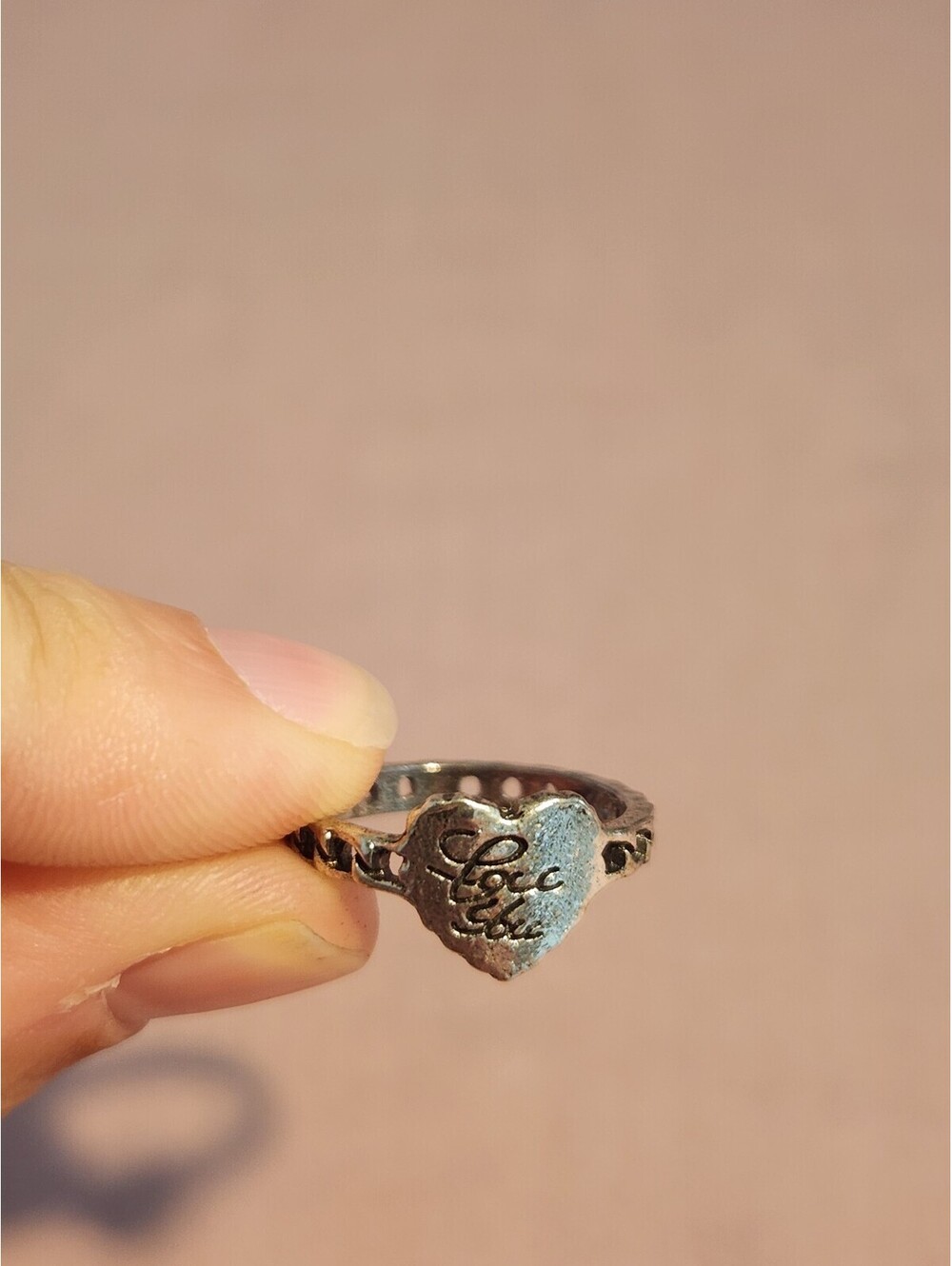 Vintage Style Silver Tone Heart 'Love You' Ring